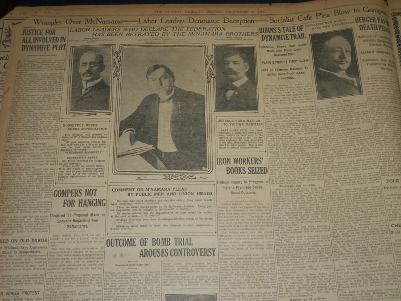 1911 DEC 3 THE BOSTON HERALD - SWIFT JUSTICE IN PLOT - WILLIAM BURNS - BH 189