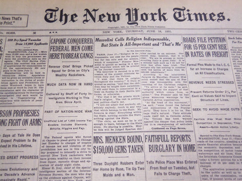1931 JUNE 18 NEW YORK TIMES - CAPONE CONQUERED, FEDERAL MEN BREAK GANG - NT 5004