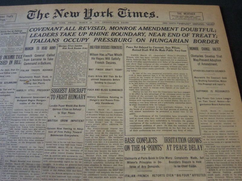 1919 MARCH 28 NEW YORK TIMES - COVENANT ALL REVISED MONROE AMENDMENT - NT 6203