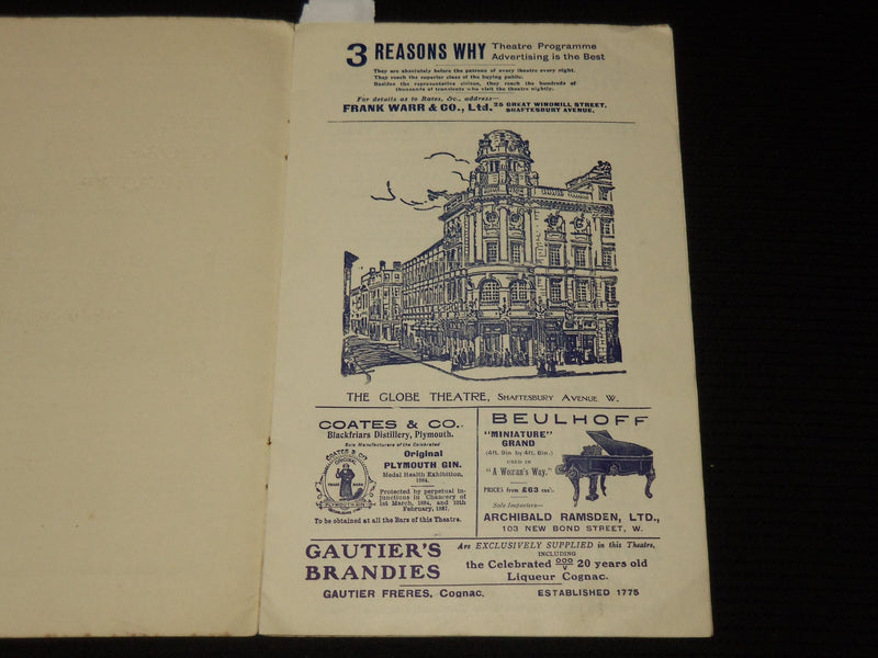 1910 A WOMAN'S WAY GLOBE THEARE PROGRAMME - CHARLES FROHMAN - K 581