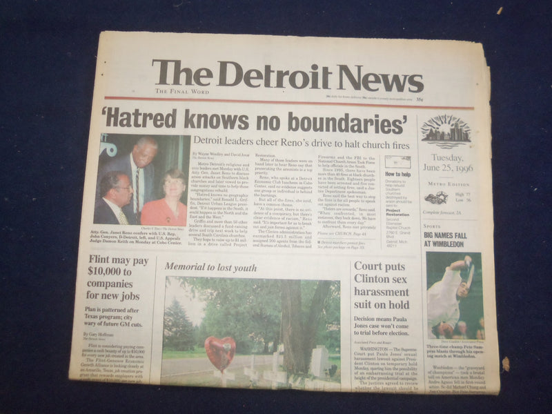 1996 JUNE 25 THE DETROIT NEWS NEWSPAPER - HATRED KNOWS NO BOUNDARIES - NP 7191