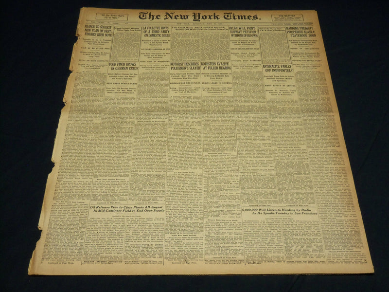 1923 JULY 28 NEW YORK TIMES - ROTHSTEIN EVASIVE AT FULLER HEARING - NT 7752