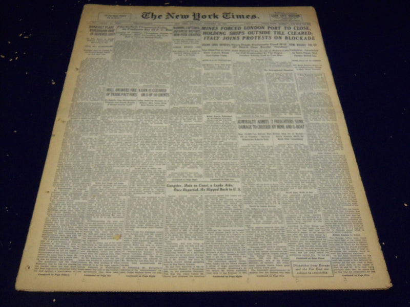 1939 NOVEMBER 25 NEW YORK TIMES - LONDON PORT MINED BY NAZIS - NT 3083
