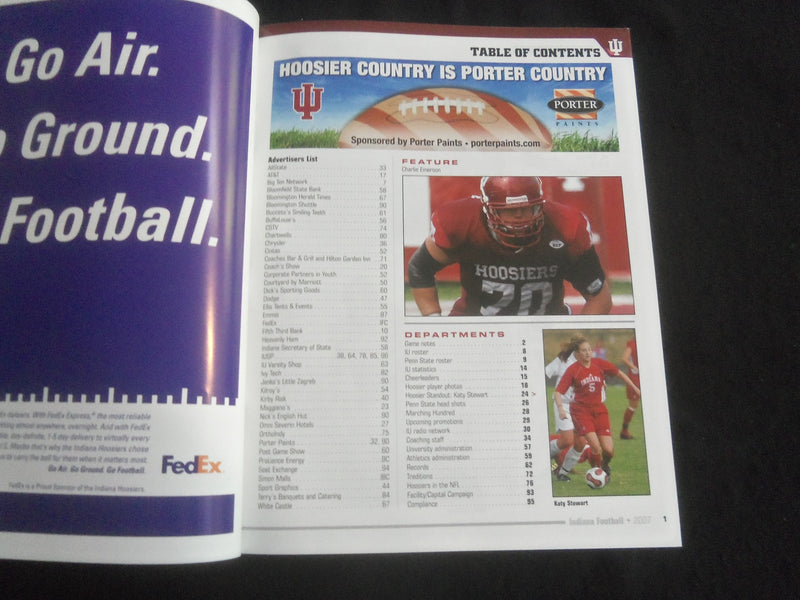 2007 OCT 20 FOOTBALL PROGRAM - INIDANA UNIVERSITY VS PENN STATE UNIV - B 5534E