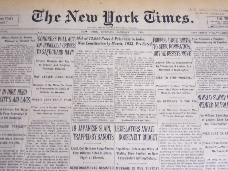 1932 JANUARY 11 NEW YORK TIMES - 3 PRISONERS IN INDIA FREED MY MOB - NT 6983