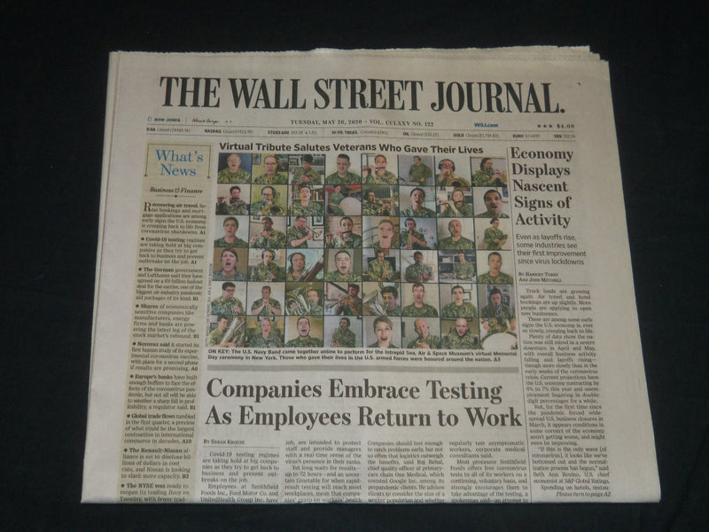 2020 MAY 26 THE WALL STREET JOURNAL NEWSPAPER -COMPANIES EMBRACE TESTING