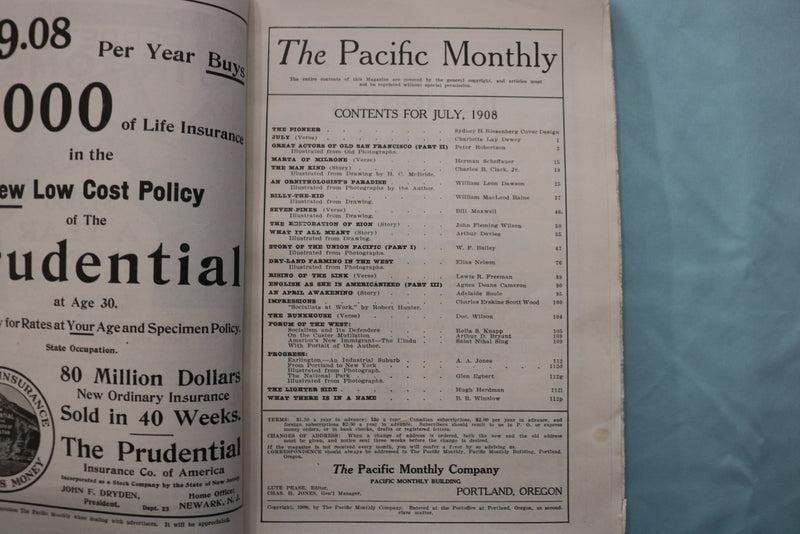 1908 JULY THE PACIFIC MONTHLY MAGAZINE - K 3278
