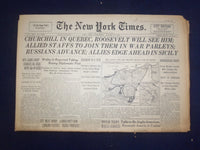 1943 AUG 11 NEW YORK TIMES -CHURCHILL IN QUEBEC, ROOSEVELT WILL SEE HIM- NP 6548