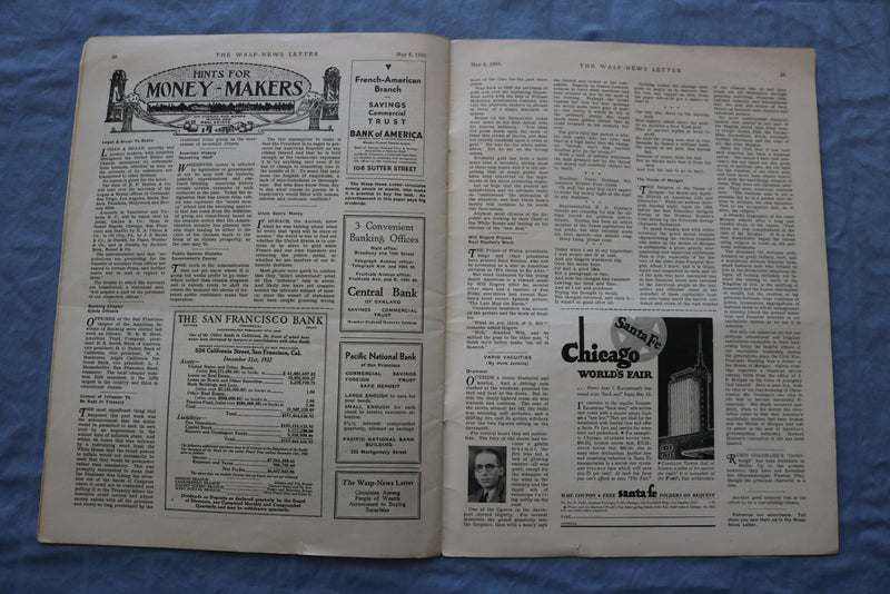 1933 MAY 6 THE WASP NEWS LETTER JOURNAL - ILLUSTRATIONS/STORIES/ADS - SP 4785F