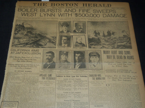 1906 DECEMBER 7 THE BOSTON HERALD - FIRE SWEEPS WEST LYNN MANY HEART - BH 116