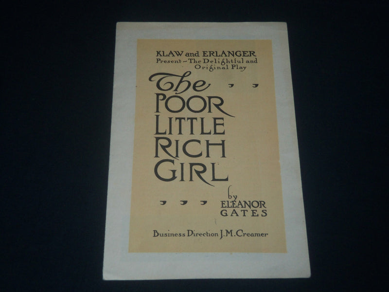 1913 THE POOR LITTLE RICH GIRL PROGRAM - KLAW AND ERLANGER - J 4219