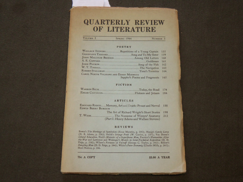 1944 SPRING QUARTERLY REVIEW OF LITERATURE MAGAZINE VOLUME 1 NO. 3 - J 6171