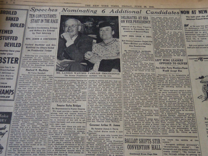 1940 JUNE 28 NEW YORK TIMES - REPUBLICANS NOMINATE WENDELL WILKIE - NT 5536