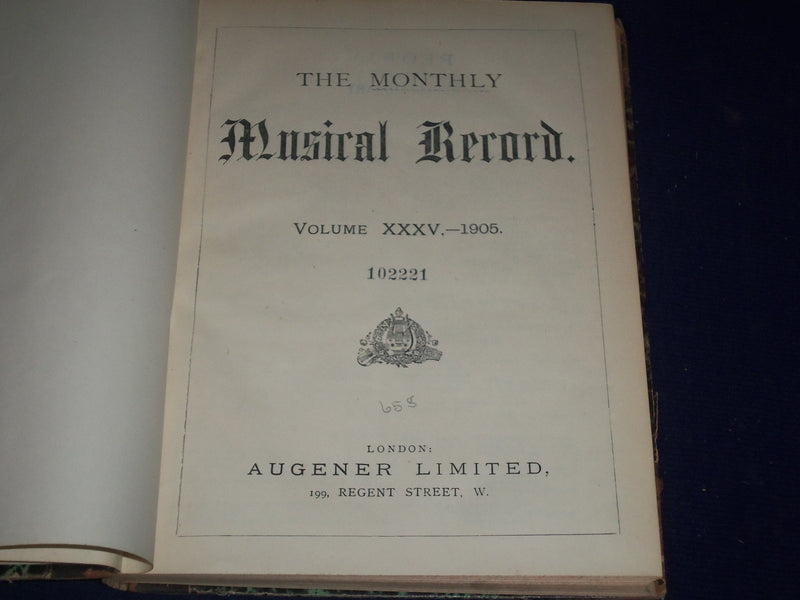 1905 JAN-DEC MONTHLY MUSICAL RECORD VOLUME NO. 35 - SCORES & ADS - KD 2152
