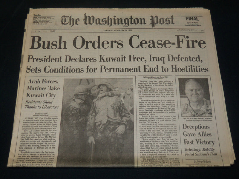 1991 FEBRUARY 28 WASHINGTON POST NEWSPAPER - BUSH ORDERS CEASE-FIRE - NP 4917