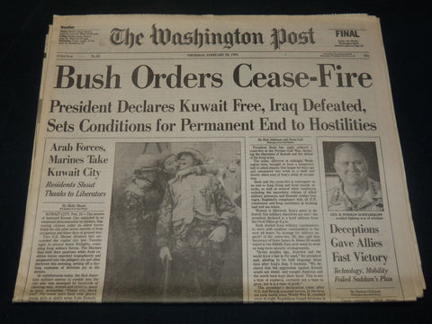 1991 FEBRUARY 28 WASHINGTON POST NEWSPAPER - BUSH ORDERS CEASE-FIRE - NP 4917