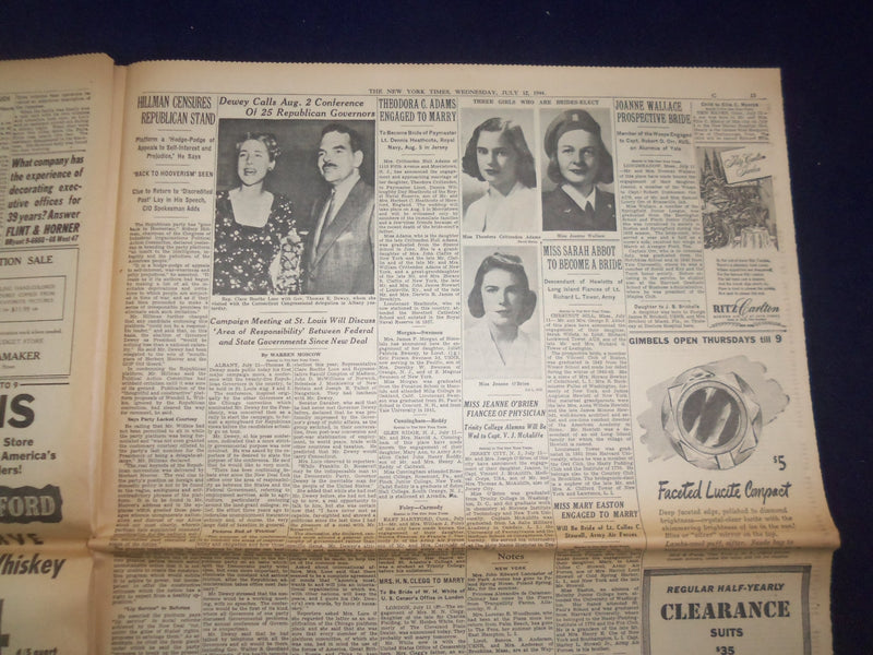 1944 JULY 12 NEW YORK TIMES - ROOSEVELT AGREES TO RUN FOR A FOURTH TERM- NP 6590