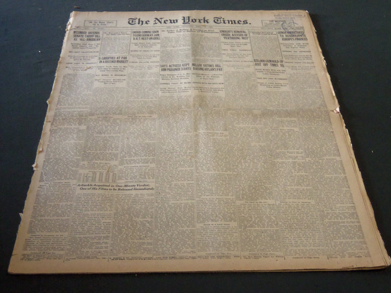 1922 APRIL 13 NEW YORK TIMES - ARBUCKLE ACQUITTED IN ONE MINUTE VERDICT- NT 5766