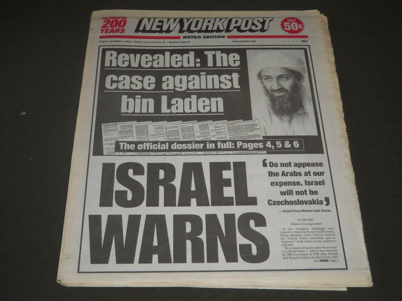 2001 OCTOBER 5 NY POST NEWSPAPER - TY BREAKER RICKEY MOVES PAST COBB - NP 2571