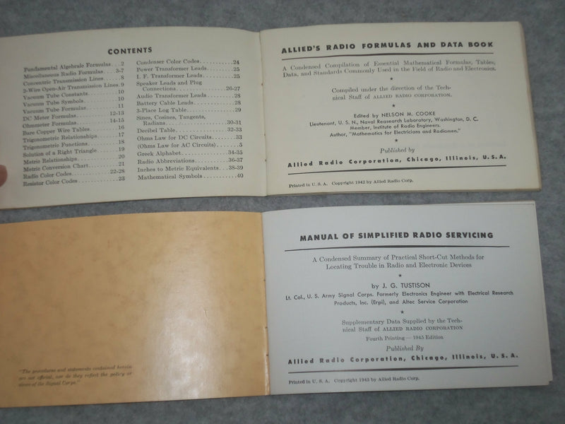 1942-1943 ALLIED RADIO CORPORATION MANUAL & DATA BOOK - LOT OF 2 - J 6339