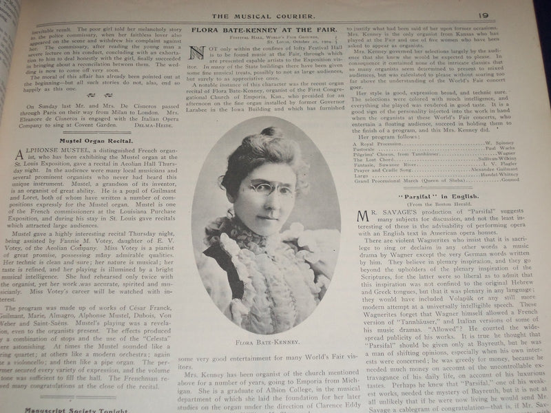 1904 OCT 24 MUSICAL COURIER MAGAZINE - FANNIE BLOOMFIELD ZEISLER COVER - J 1264