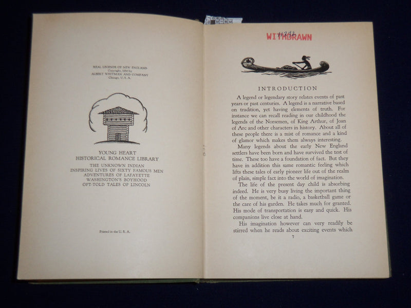 1930 REAL LEGENDS OF NEW ENGLAND BOOK BY G. WALDO BROWNE - KD 2058H