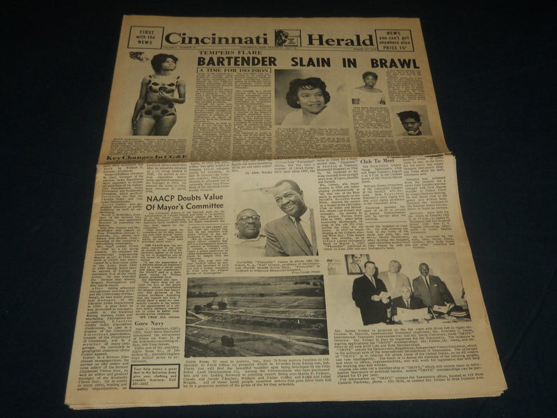 1963 JULY 13 CINCINNATI HERALD NEWSPAPER - BARTENDER SLAIN IN BRAWL - NP 4403