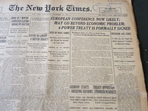 1921 DECEMBER 14 NEW YORK TIMES - EUROPEAN CONFERENCE NOW LIKELY - NT 6139