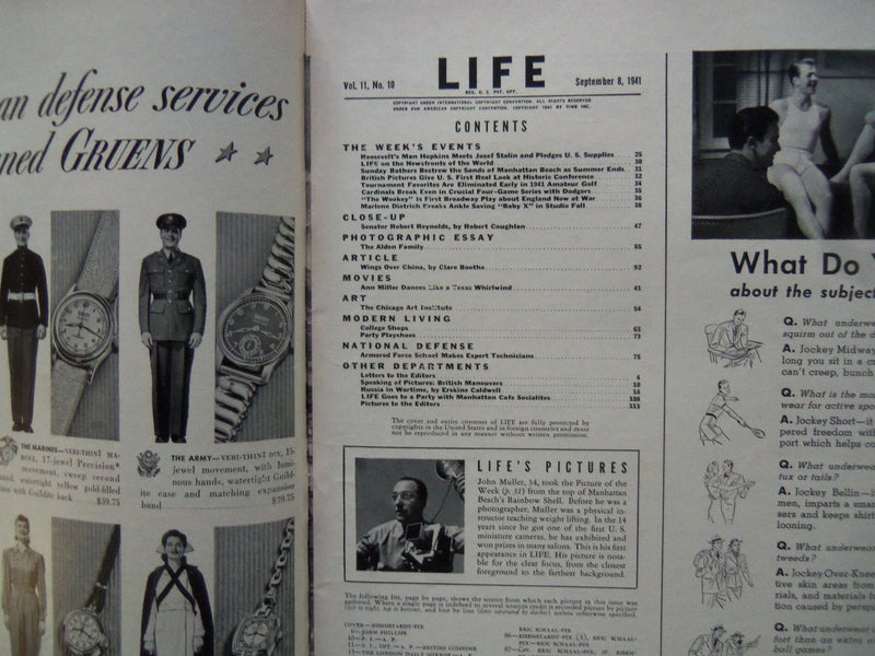 1941 SEPTEMBER 8 LIFE MAGAZINE - SMITH COLLEGE GIRL - L 251