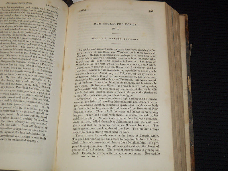 1838 THE UNITED STATES & DEMOCRATIC REVIEW MAGAZINE BOUND VOLUME NO. 1 - KD 9525