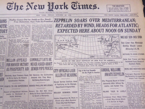 1928 OCTOBER 12 NEW YORK TIMES - ZEPPELIN SOARS OVER MEDITERRANEAN - NT 5335