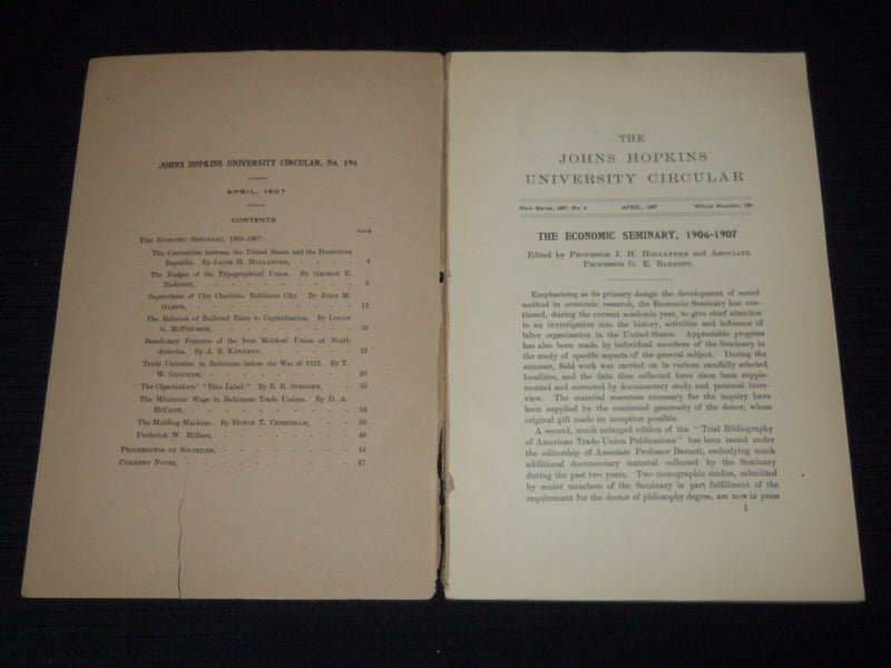 1907 JOHNS HOPKINS UNIVERSITY CIRCULAR LOT OF 2 - BALTIMORE MARYLAND - J 8076