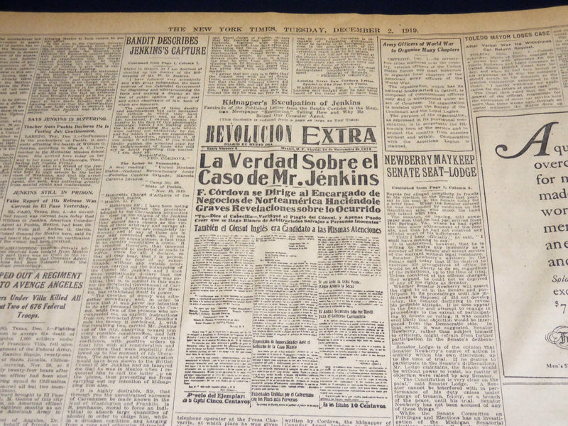 1919 DECEMBER 2 NEW YORK TIMES - LANSING ASKS FOR JENKINS RELEASE - NT 7944