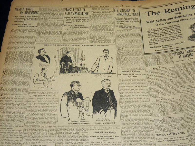 1909 MAY 20 THE BOSTON HERALD - PRESIDENT LOWELL AT HARVARD HELM - BH 401