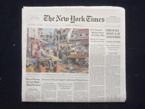 2023 OCTOBER 24 NEW YORK TIMES -STRIKES ON GAZA INTENSIFY, AID ENTERS IN TRICKLE