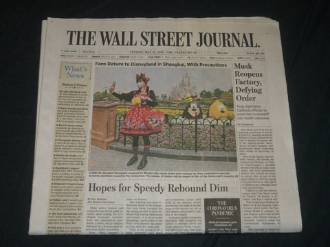 2020 MAY 12 WALL STREET JOURNAL NEWSPAPER - MUSK REOPENS FACTORY DEFYING ORDER