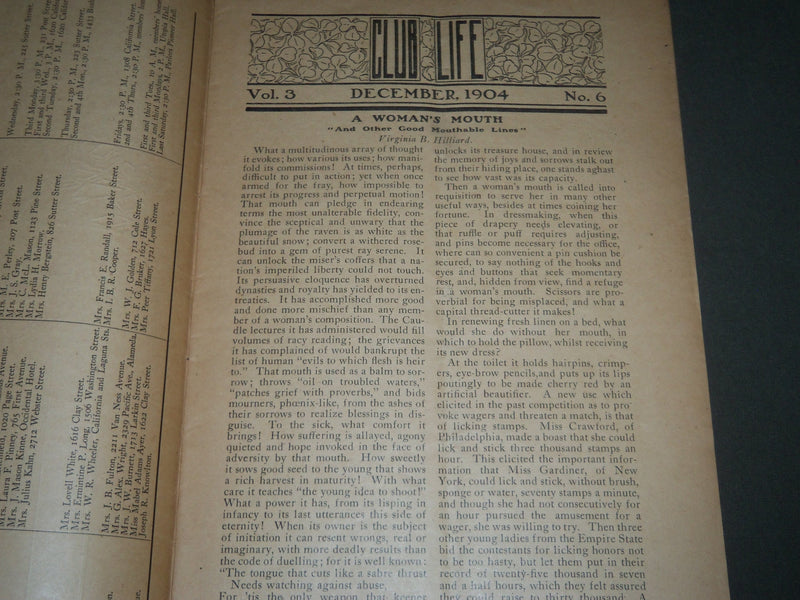 1904 DECEMBER CLUB LIFE WOMAN'S GUILD MAGAZINE - NICE COVER - J 2581