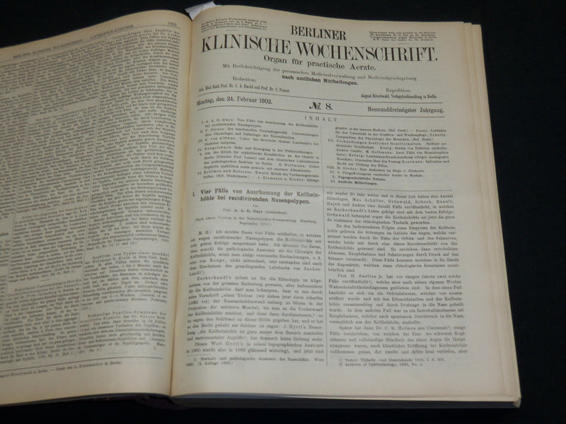 1902 JAN-DEC BERLINER KLINISCHE WOCHENSCHRIFT MAGAZINE BOUND VOLUME - R 491