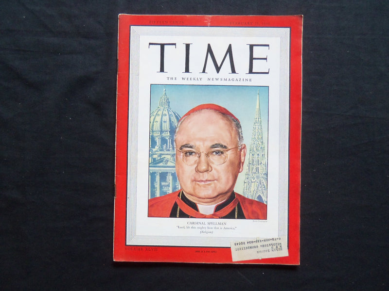 1946 FEBRUARY 25 TIME MAGAZINE - CARDINAL SPELLMAN - T 1009