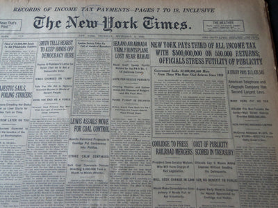 1925 SEPTEMBER 3 NEW YORK TIMES - NEW YORK PAYS THIRD OF ALL INCOME TAX- NT 7208