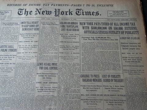 1925 SEPTEMBER 3 NEW YORK TIMES - NEW YORK PAYS THIRD OF ALL INCOME TAX- NT 7208