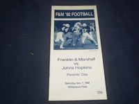 1992 NOV 7 FRANKLIN & MARSHALL VS JOHNS HOPKINS UNIV FOOTBALL PROGRAM - ST 1951T