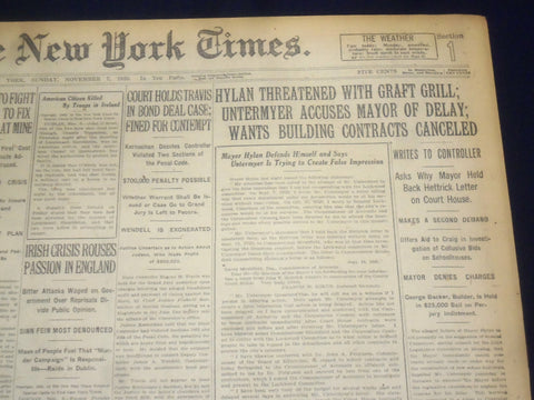 1920 NOVEMBER 7 NEW YORK TIMES - HYLAN THREATENED WITH GRAFT GRILL - NT 8447