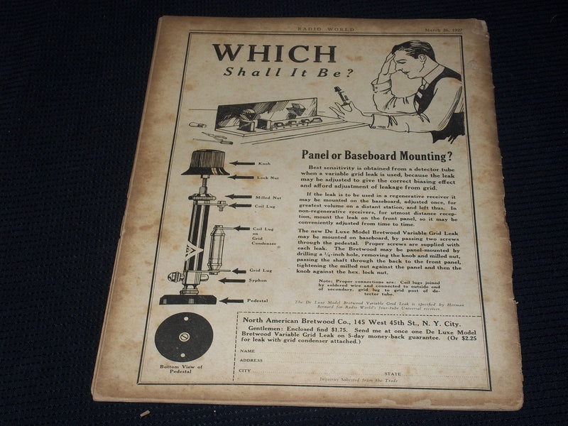 1927 MARCH 26 RADIO WORLD MAGAZINE NICE ELECTRONICS COVERS & ADS - E 2826