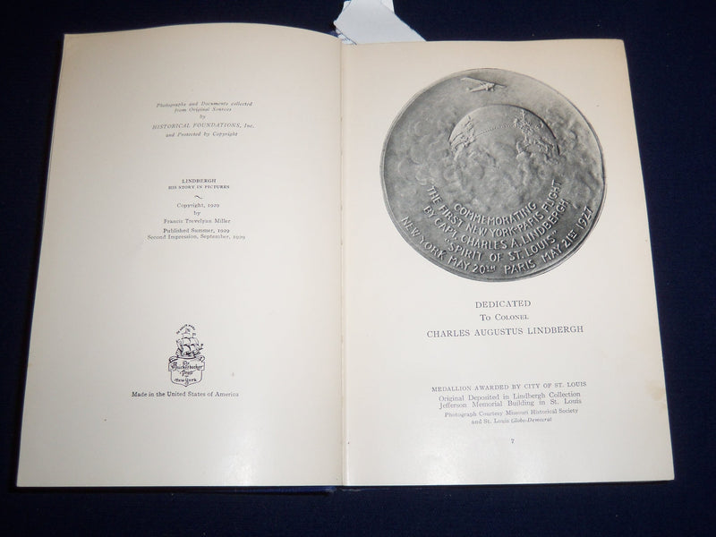 1929 LINDBERGH HIS STORY IN PICTURES HARDCOVER BOOK BY FRANCIS MILLER - KD 1417E
