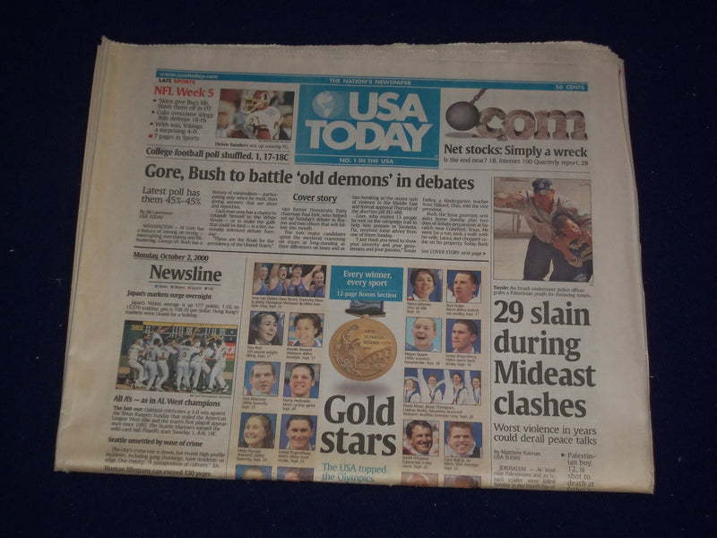 2000 OCTOBER 20 USA TODAY NEWSPAPER - 29 SLAIN DURING MIDEAST CLASHES - NP 3080
