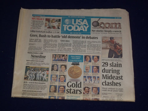 2000 OCTOBER 20 USA TODAY NEWSPAPER - 29 SLAIN DURING MIDEAST CLASHES - NP 3080