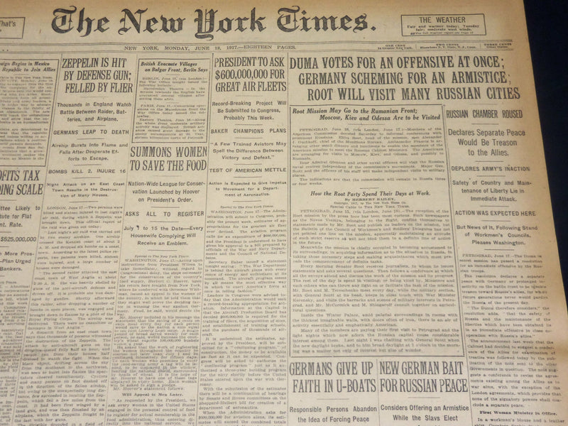 1917 JUNE 18 NEW YORK TIMES - GERMANY SCHEMING FOR AN ARMISTICE - NT 7811
