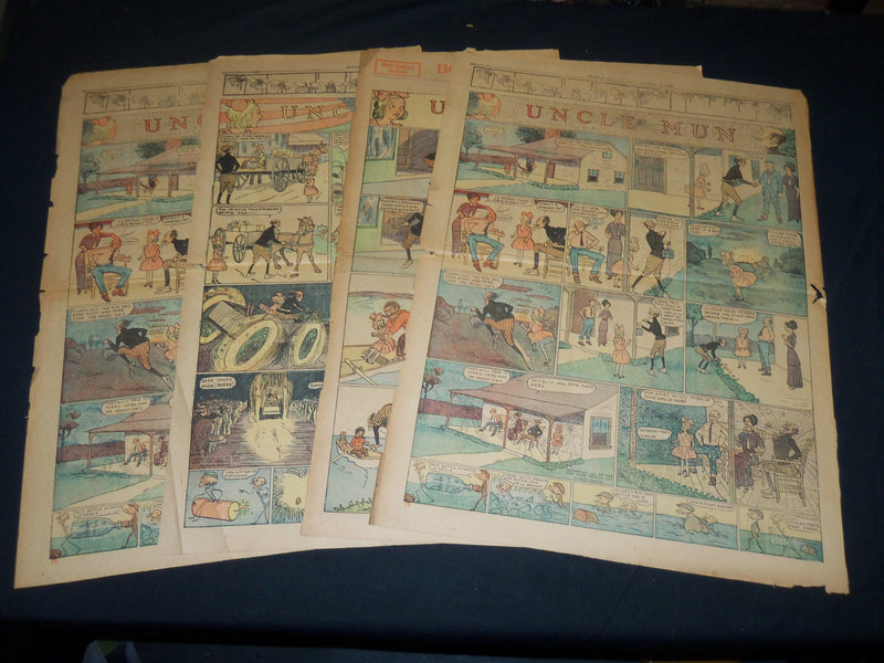 1911 BOSTON SUNDAY POST UNCLE MUN COLOR COMICS SECTION LOT OF 4 - NP 4437