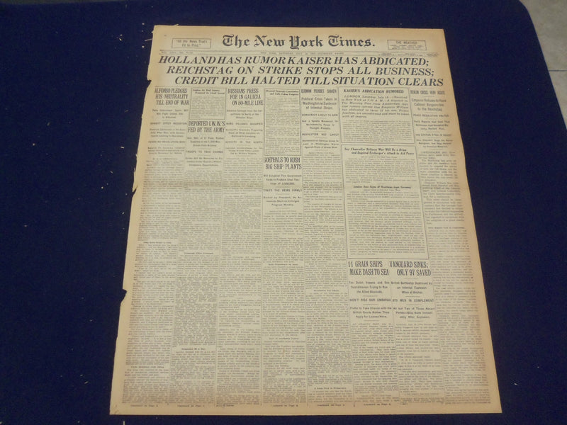 1917 JULY 14 NEW YORK TIMES - RUMOR KAISER HAS ABDICATED - NT 9303